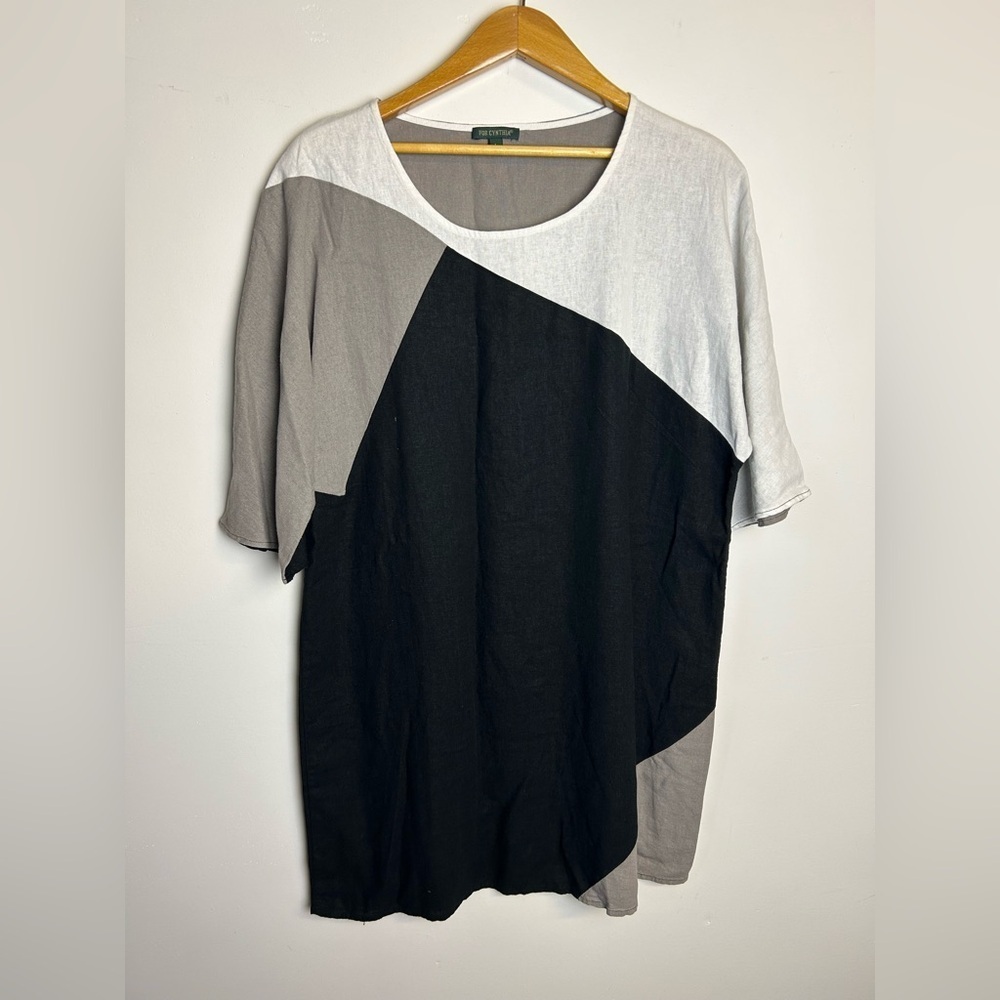 For Cynthia Linen Colorblock Women’s mini Dress Size‎ L Minimalist Natural